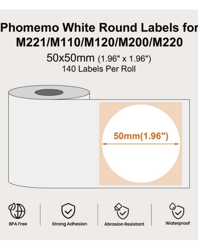 Phomemo Round  Labels 50 X 50mm White – 140 labels - بيت الحرف